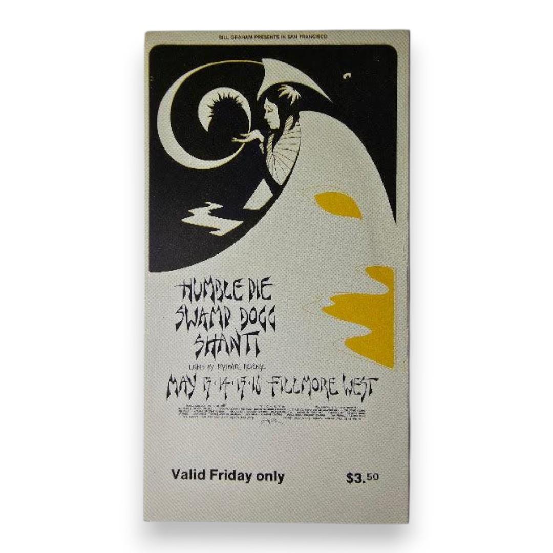 Humble Pie, Swamp Dogg, Shanti - May 14, 1971 - The Fillmore | Vintage Concert Ticket