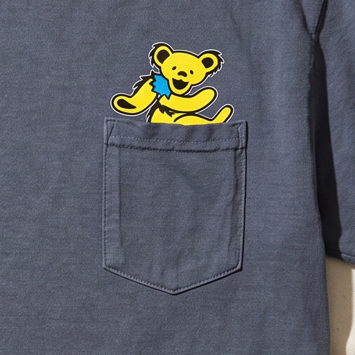 Grateful Dead Yellow Dancing Bear Pocket T-Shirt - Blue