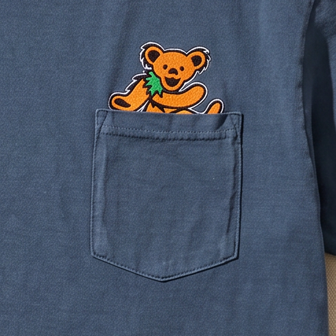 Grateful Dead Orange Dancing Bear Pocket T-Shirt - Blue