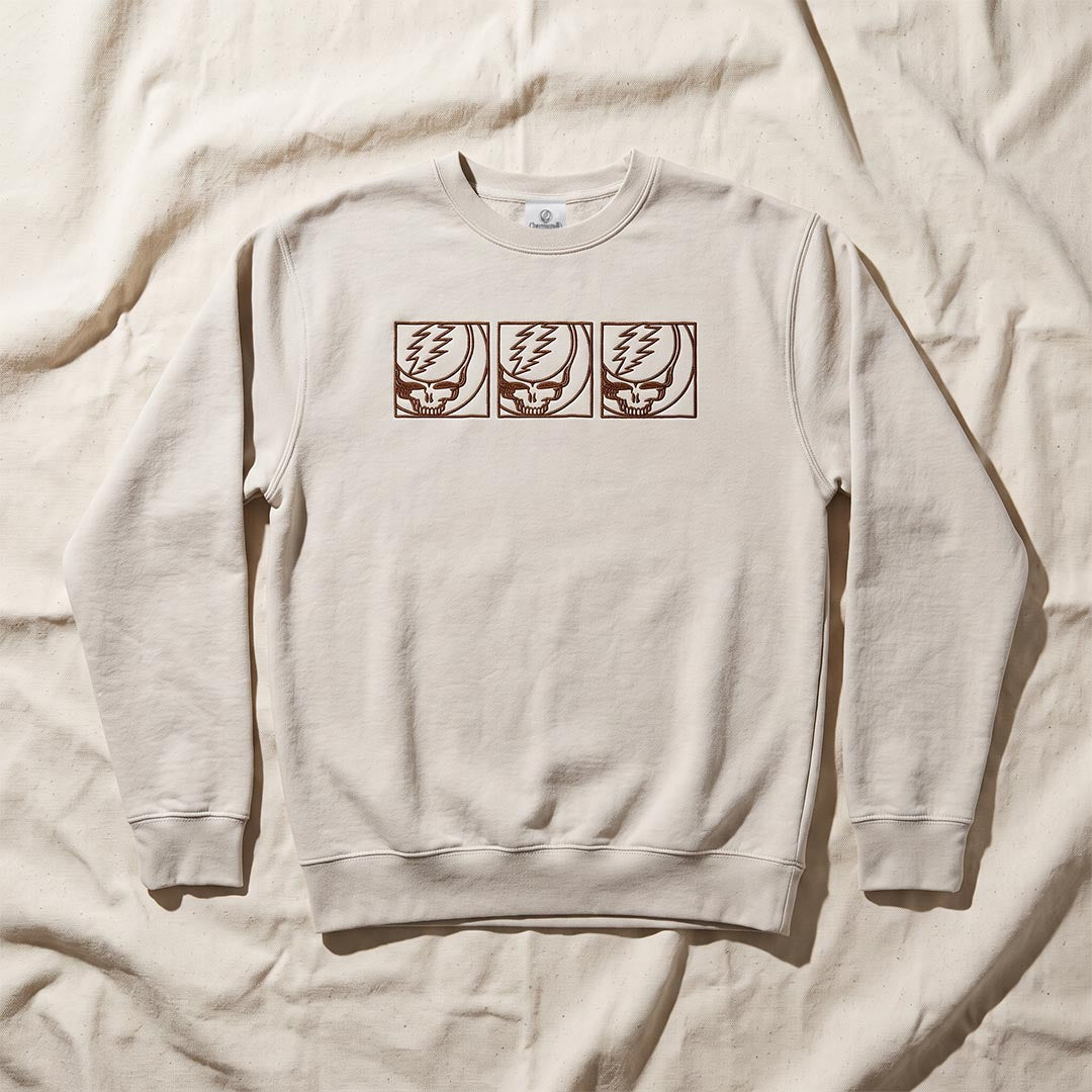 Grateful Dead Embroidered Three Crop Stealies Sweatshirt - Pigment Ivory