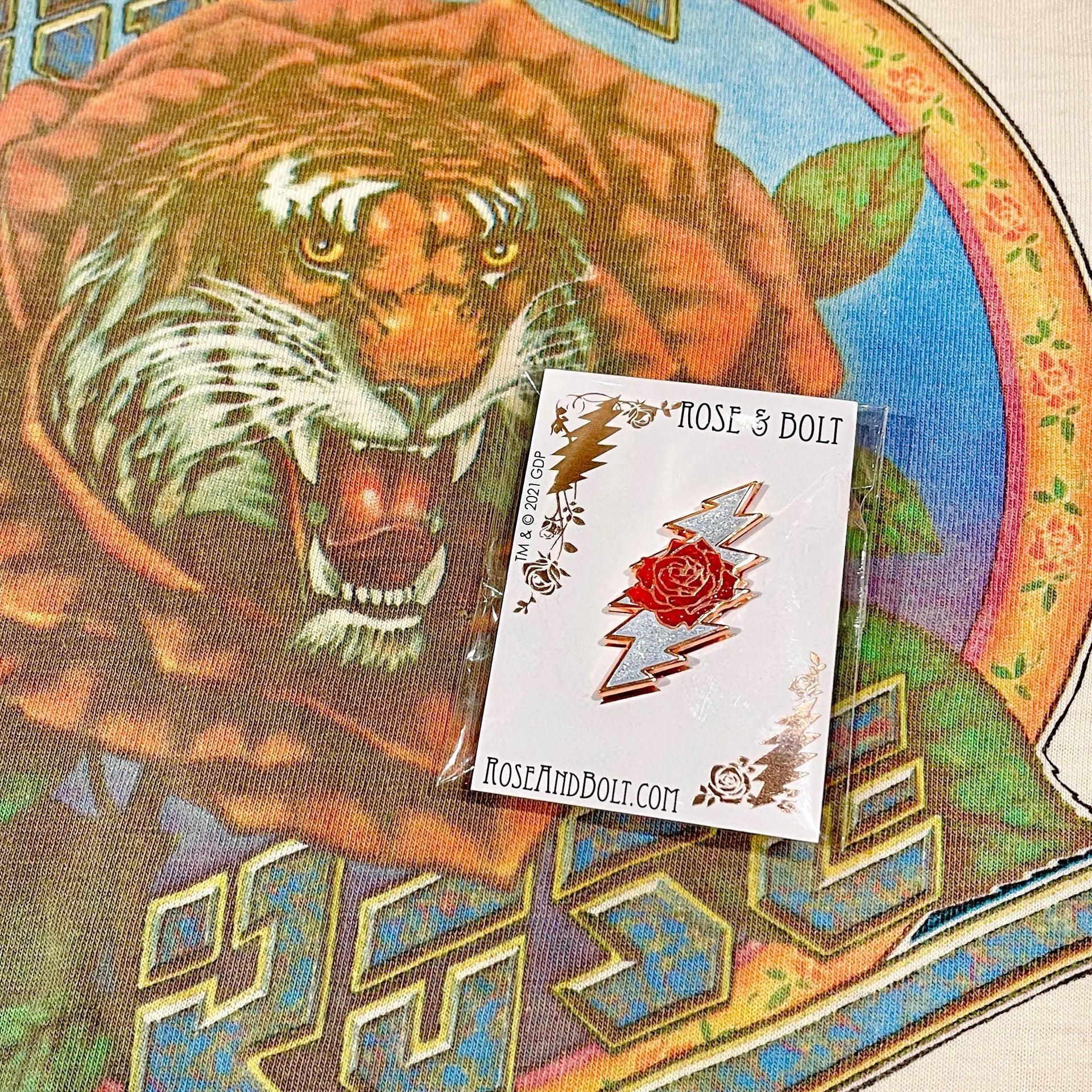 Grateful Dead Rose & Bolt Logo Pin | Rose Gold / Sparkle Hiouchi Jewels / Rose & Bolt Grateful Dead Jewelry Pin {{Shop name}}
