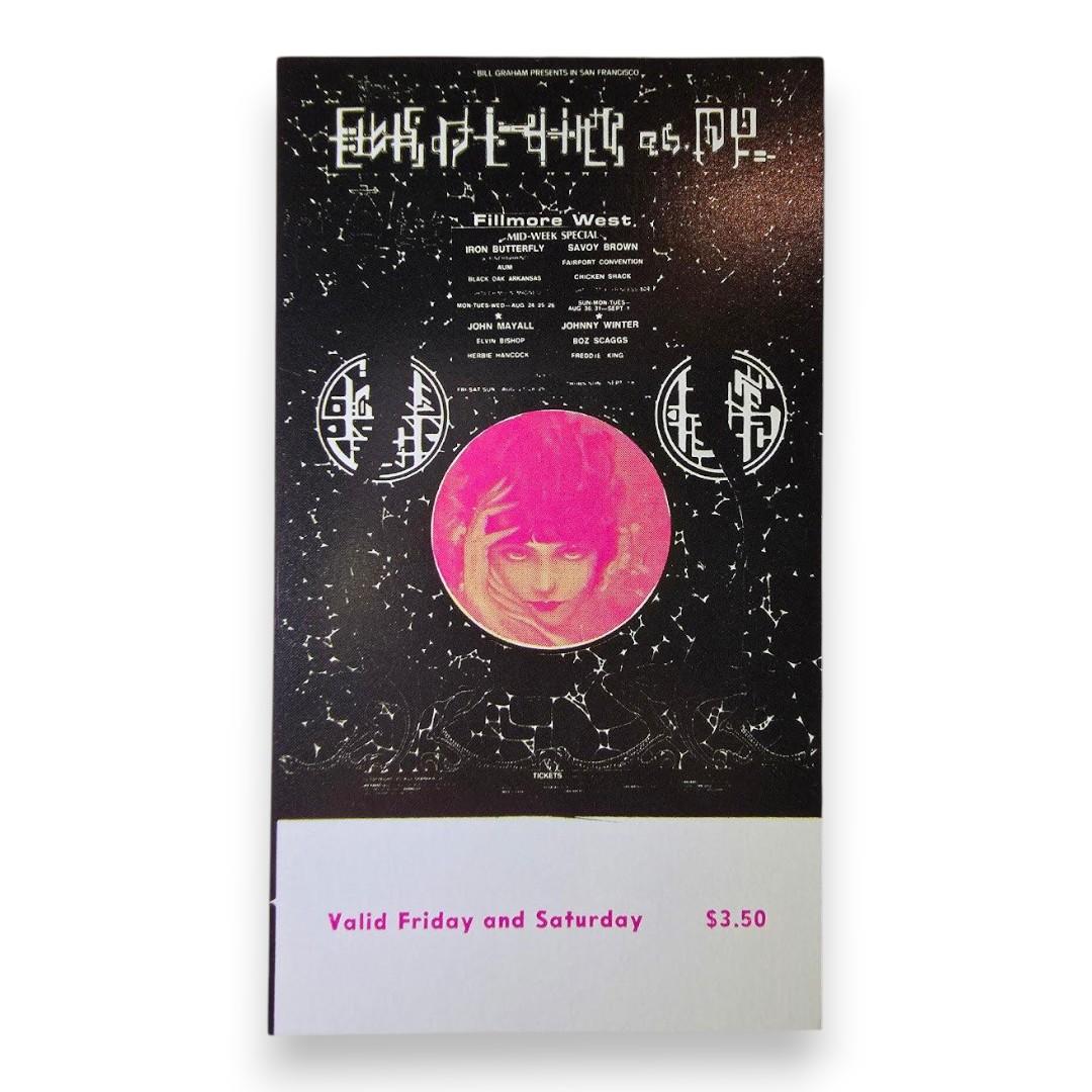 Iron Butterfly, Aum, Elvin Bishop, Herbie Hancock Sextet - August 28-29, 1970 - The Fillmore | Vintage Concert Ticket