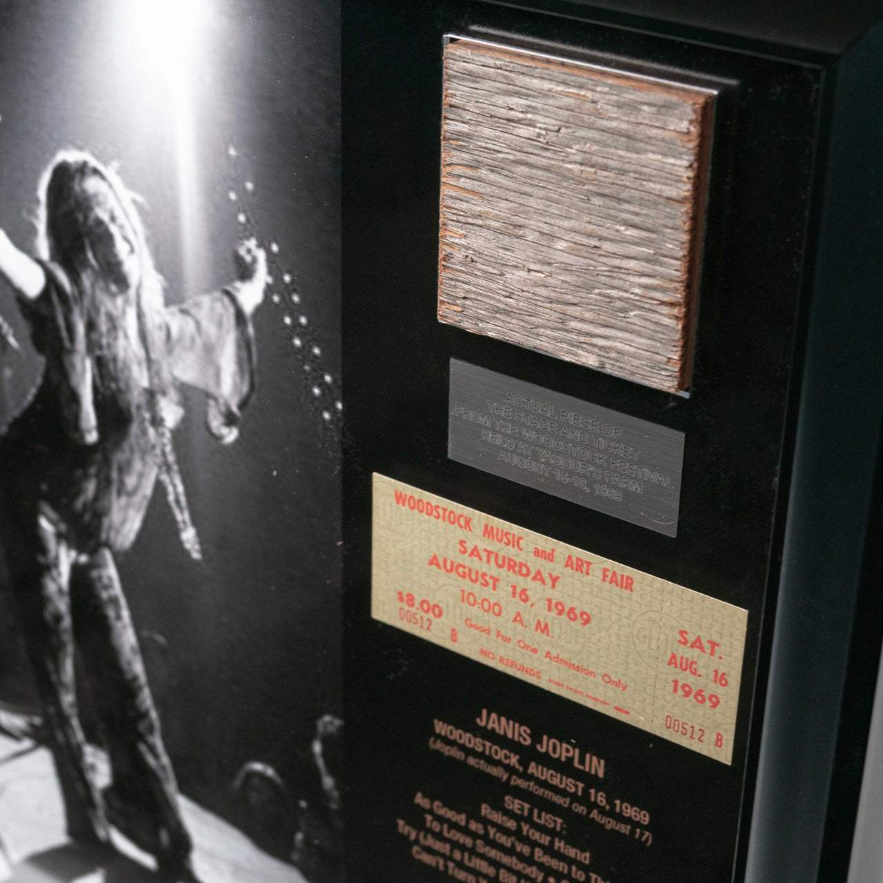 Janis Joplin | Framed Woodstock Stage and Original Ticket