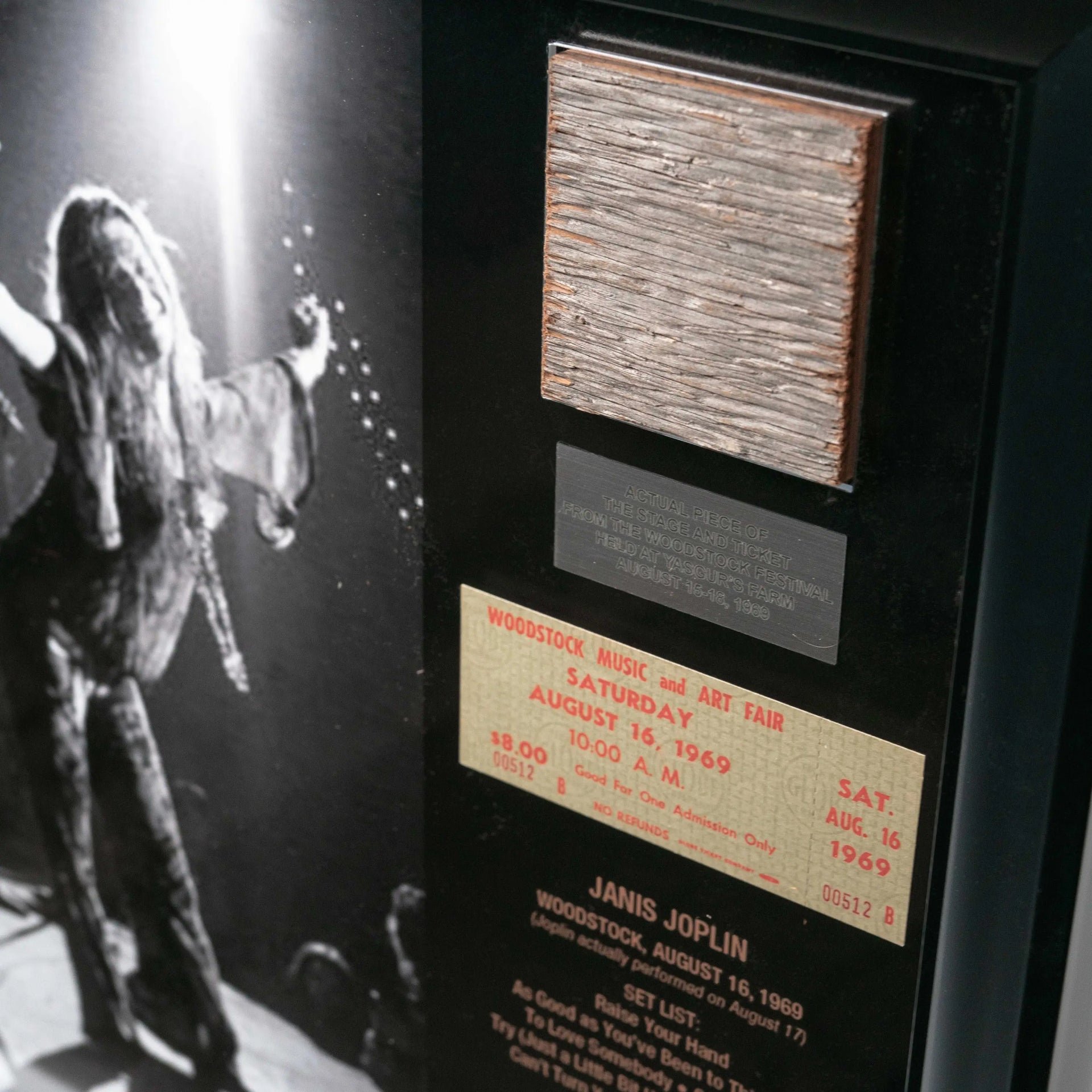 Janis Joplin | Framed Woodstock Stage and Original Ticket - Back