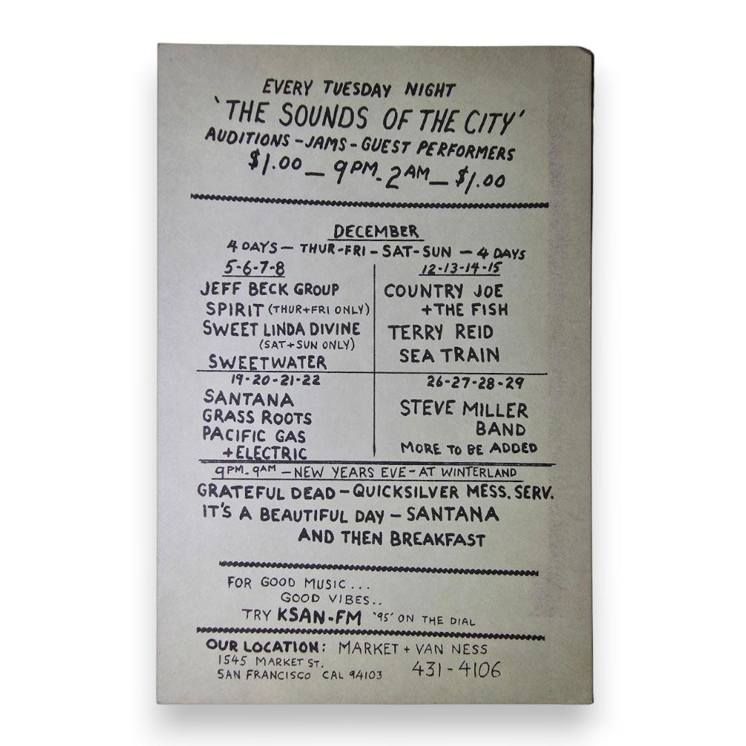 Jeff Beck Group, Spirit, Sweetwater – The Fillmore, San Francisco (Dec 5–8, 1968) by Lee Conklin (Handbill)