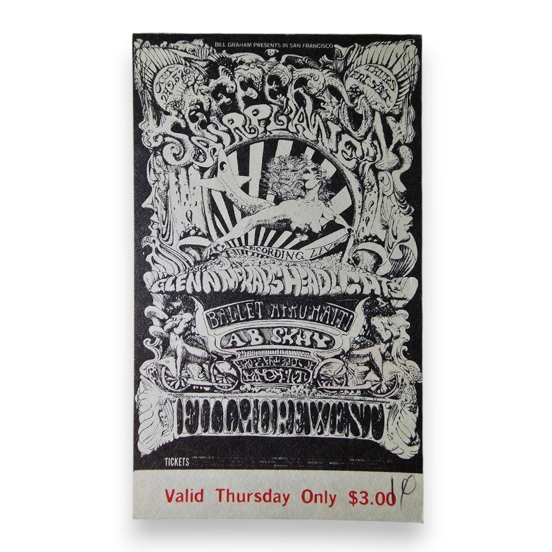 Jefferson Airplane, Ballet Afro-Haiti, A.B. Skhy - October 24, 1968 - The Fillmore | Vintage Concert Ticket (Good)