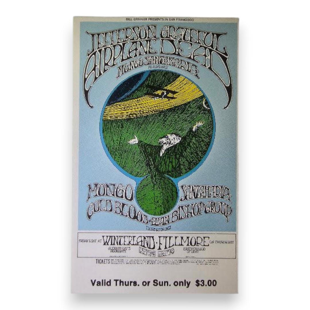 Jefferson Airplane, Grateful Dead, Cold Blood, Elvin Bishop – The Fillmore, San Francisco (May 1, 4, 1969) by Randy Tuten (Concert Ticket)