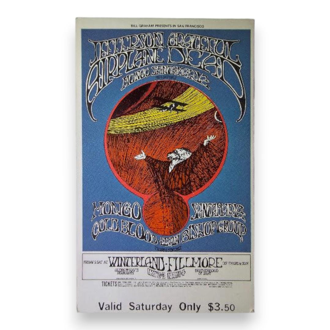 Jefferson Airplane, Grateful Dead, Cold Blood, Elvin Bishop – The Fillmore, San Francisco (May 2, 1969) by Randy Tuten (Concert Ticket – Valid Saturday Only, Good Condition)