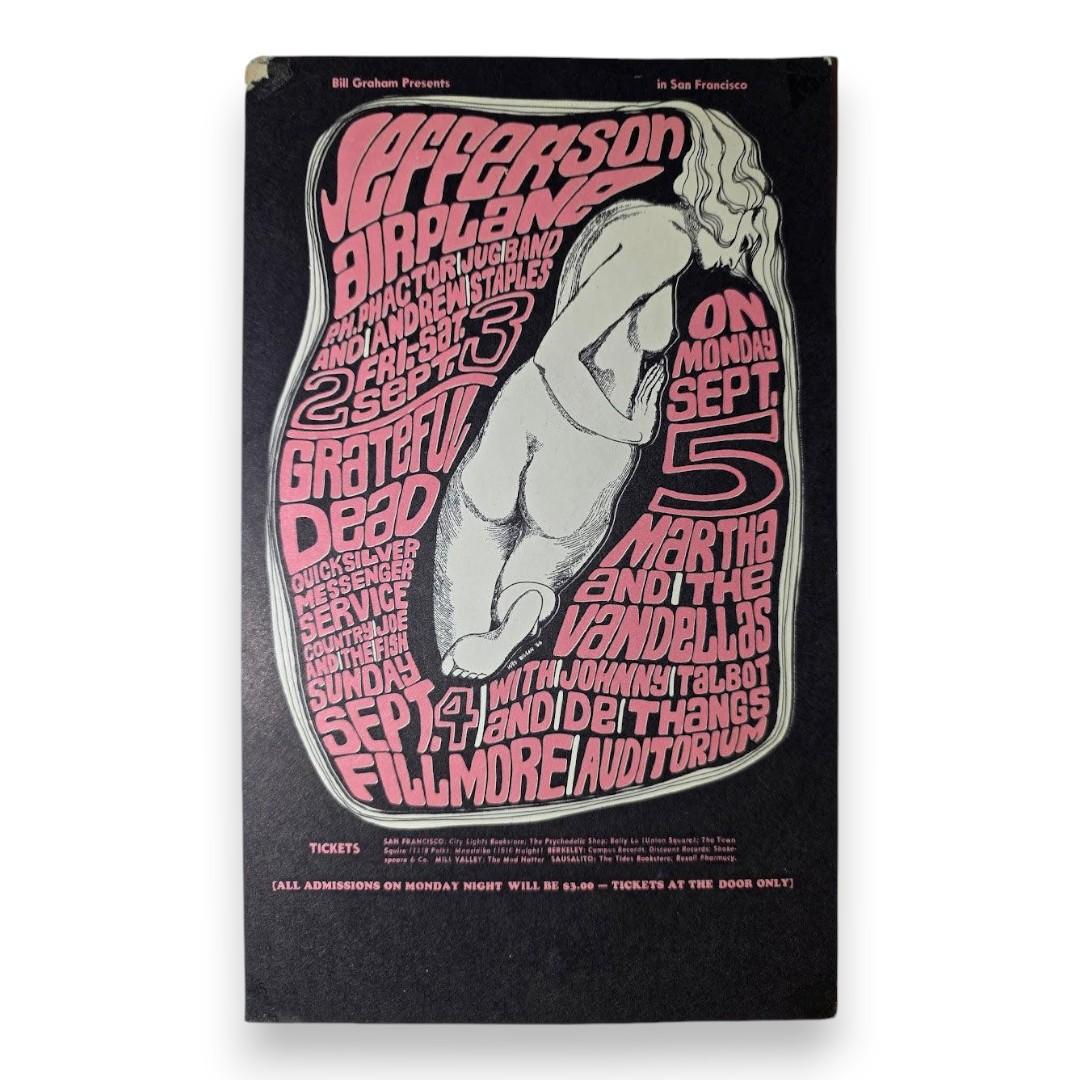 Jefferson Airplane, The Grateful Dead, Quicksilver Messenger Service, Country Joe & The Fish, The Fillmore by Wes Wilson | September 2-5, 1966 | Vintage Handbill