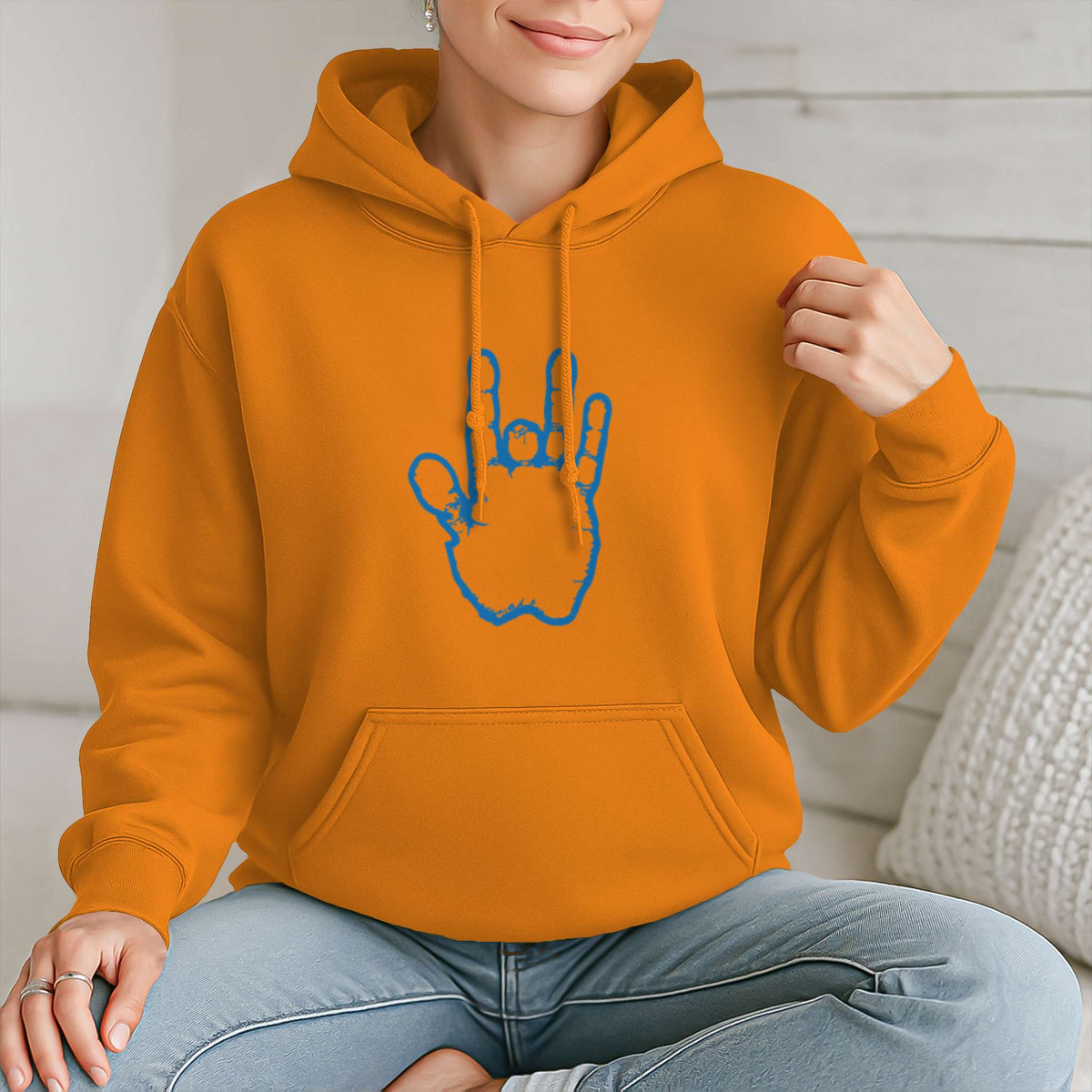 Jerry Garcia Blue & Orange Hand Heavyweight Hoodie - Orange