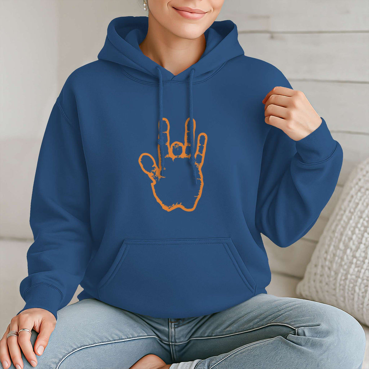 Jerry Garcia Blue & Orange Hand Heavyweight Hoodie - Royal