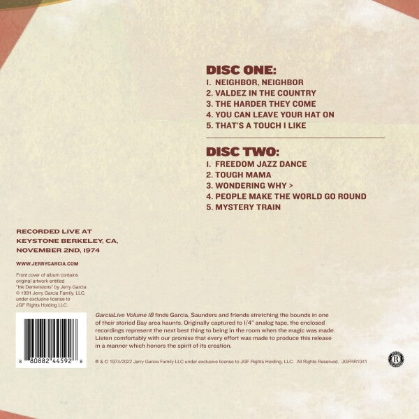 Jerry Garcia & Merl Saunders – GarciaLive Vol. 18: November 2nd, 1974 - Keystone Berkeley (2-CD) - Detail