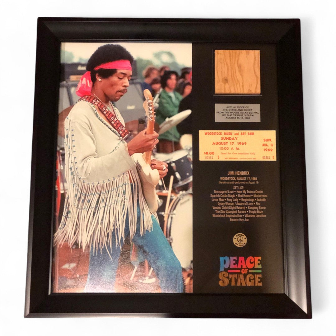 Jimi Hendrix | Framed Woodstock Stage and Original Ticket