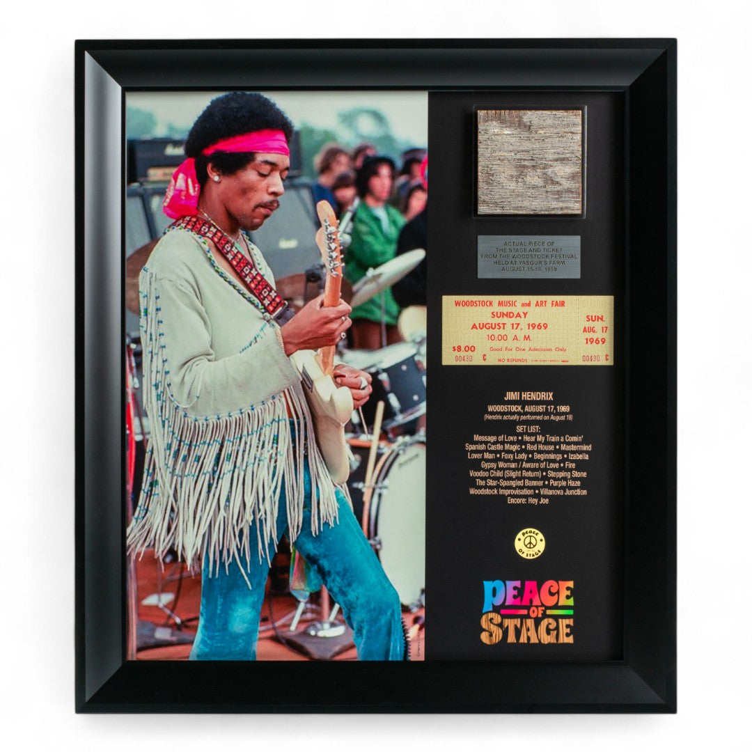 Jimi Hendrix | Framed Woodstock Stage and Original Ticket