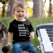 Jimi & Mick & Bowie & Jerry & Bruce Toddler T-Shirt by The Rock and Roll Playhouse - Front