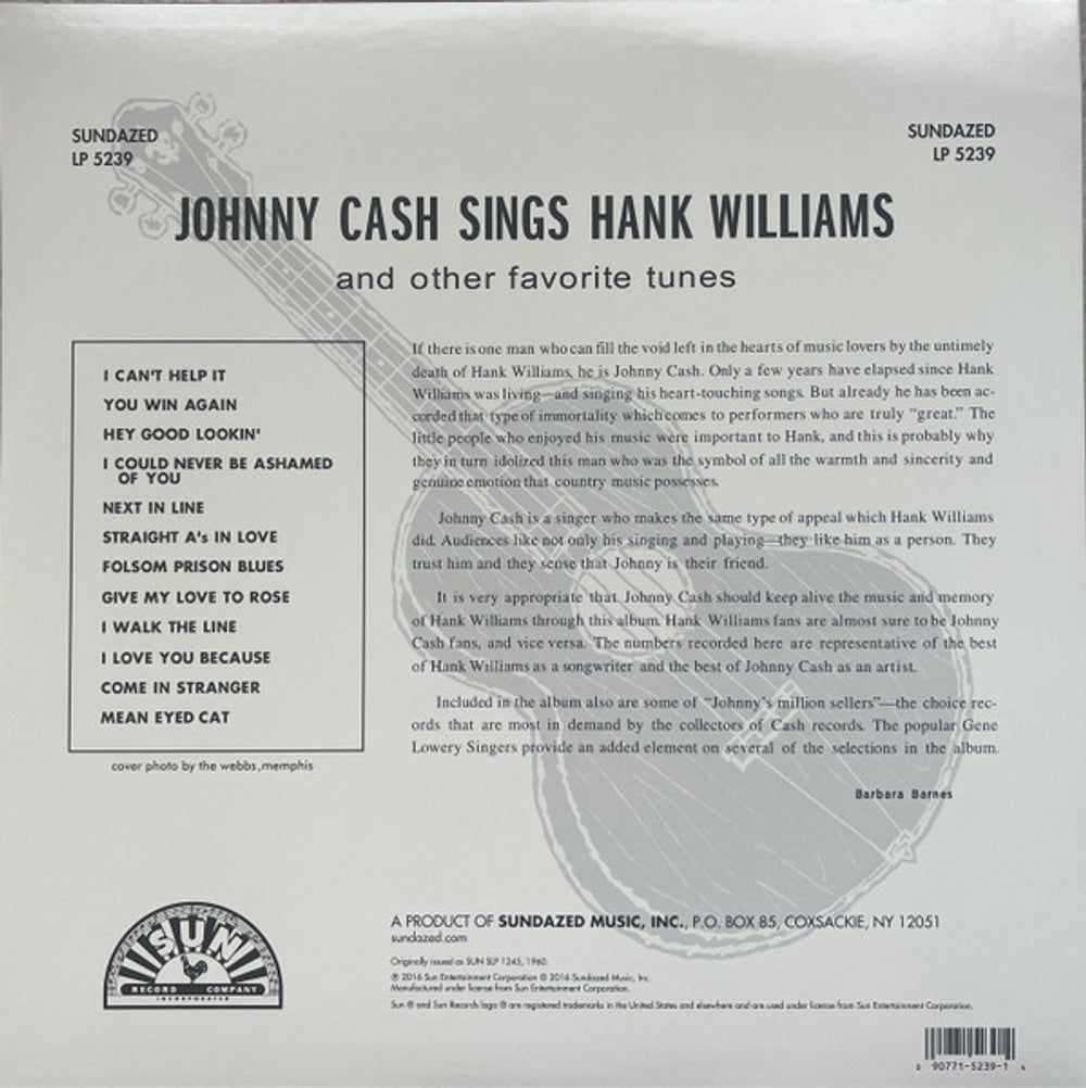 Johnny Cash – Sings Hank Williams (LP Vinyl) - Detail