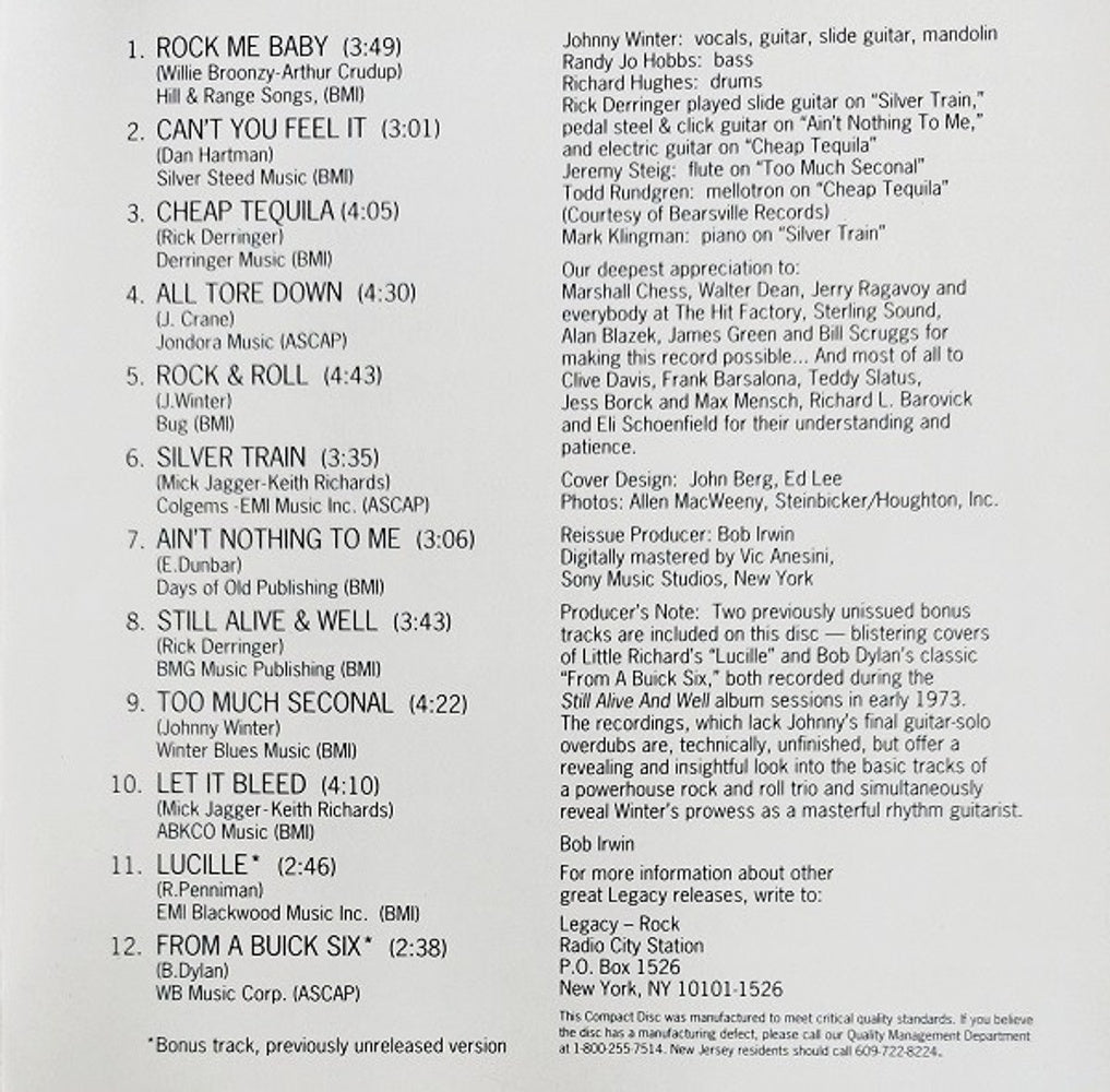 Johnny Winter – Still Alive and Well (CD) - Packaging