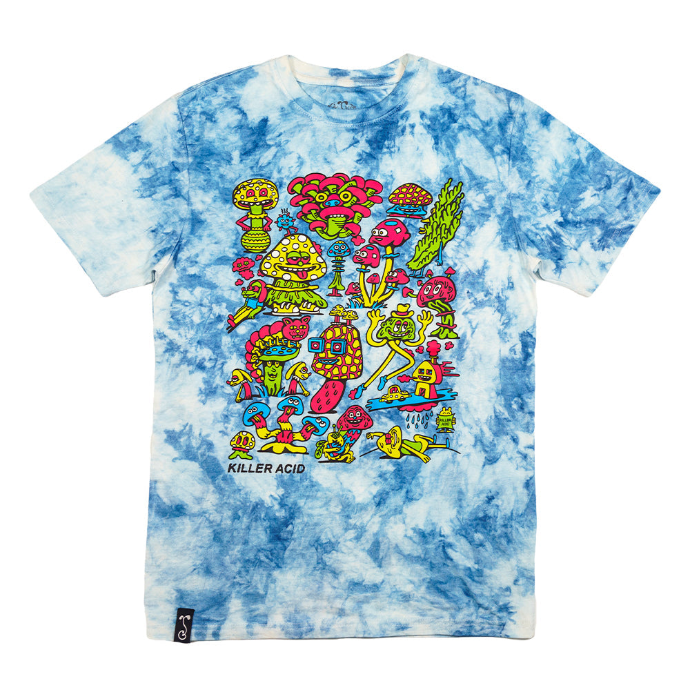 Killer Acid Mushroom Blue Tie Dye T-Shirt