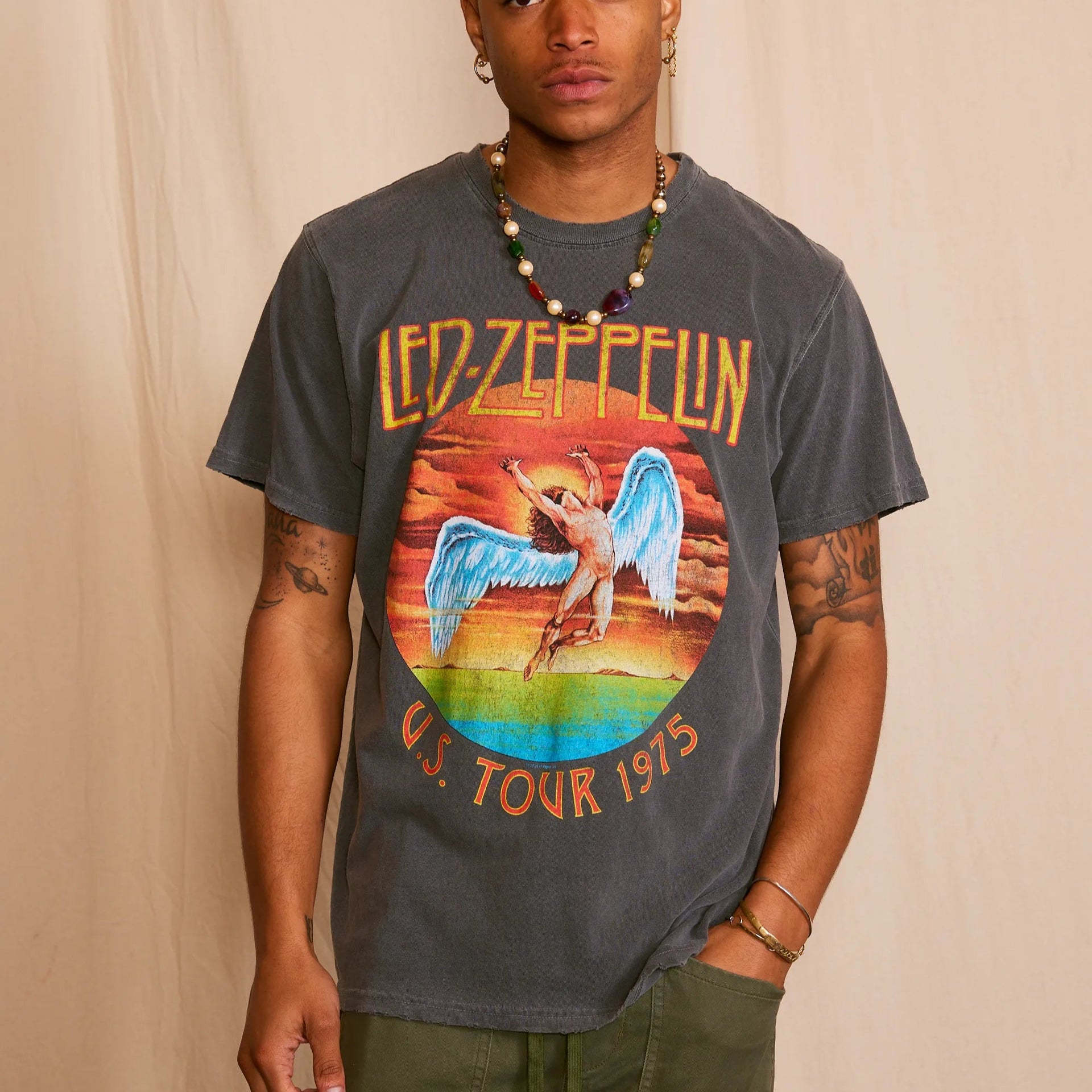 Led Zeppelin 'U.S Tour 1975' Sunkissed Men's Gray Tee