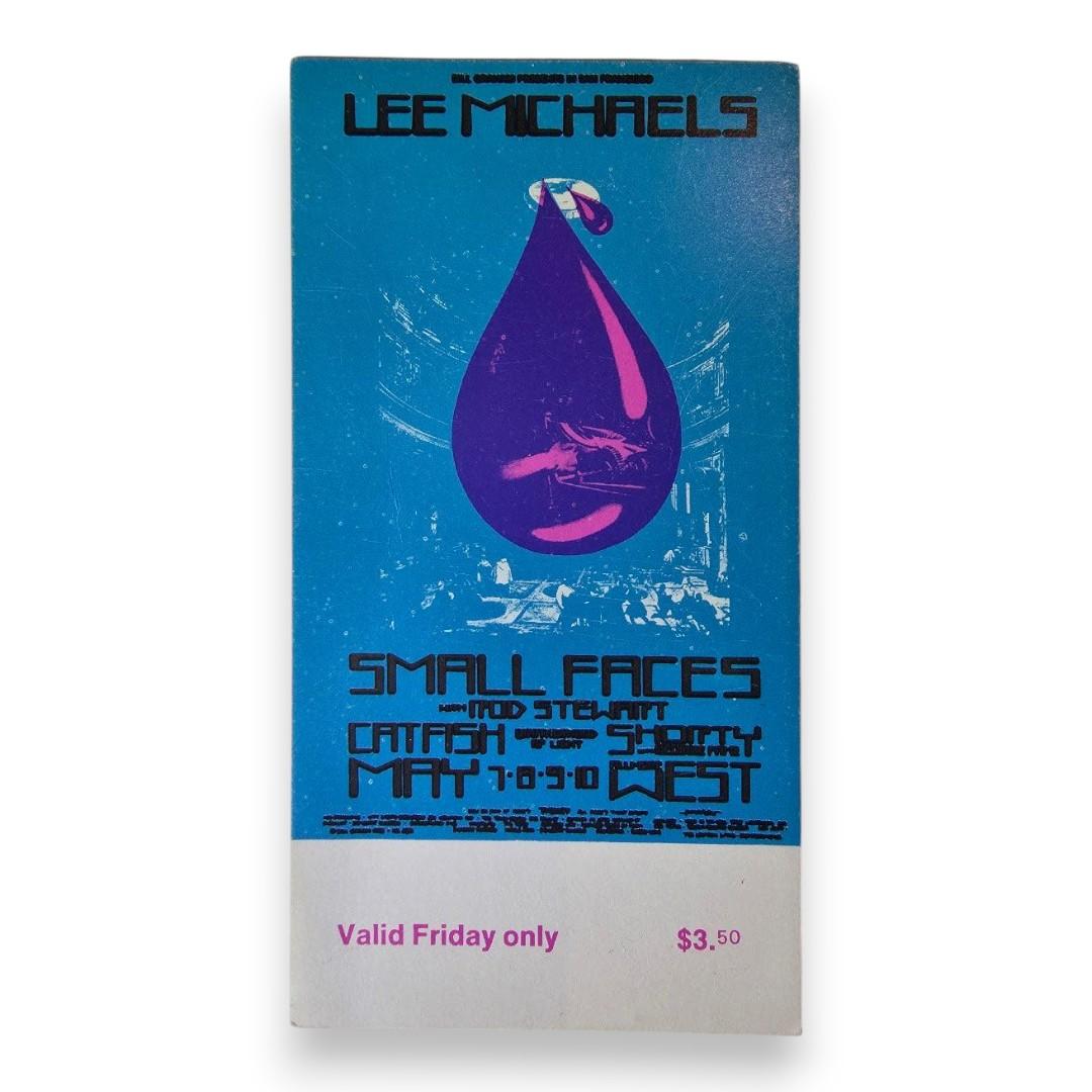 Lee Michaels, The Small Faces, Rod Stewart, Catfish, Shorty - May 8, 1970 - The Fillmore | Vintage Concert Ticket