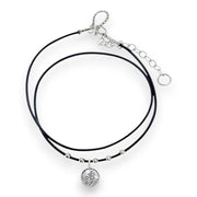 Grateful Dead Lightning Bolt Sterling Silver Beads & Thin Leather Necklace - Back