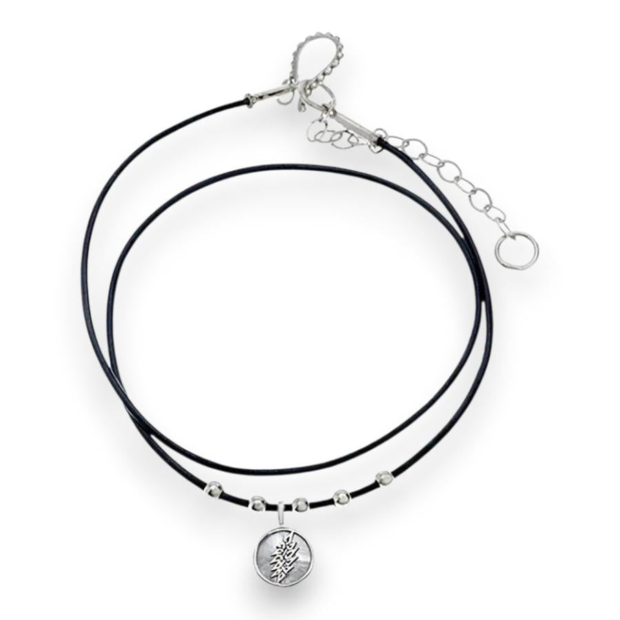 Grateful Dead Lightning Bolt Sterling Silver Beads & Thin Leather Necklace - Back