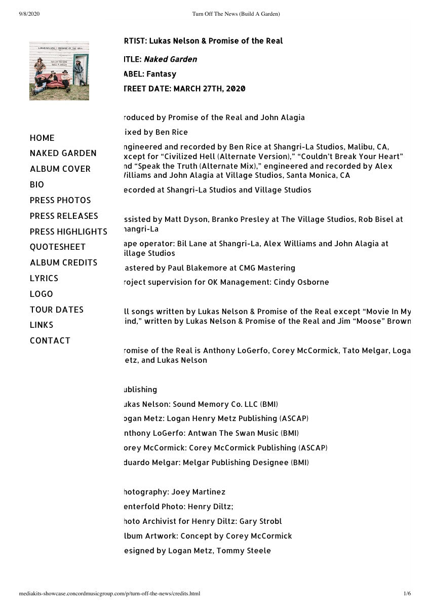 Lukas Nelson & Promise Of The Real – Naked Garden (CD) - Detail