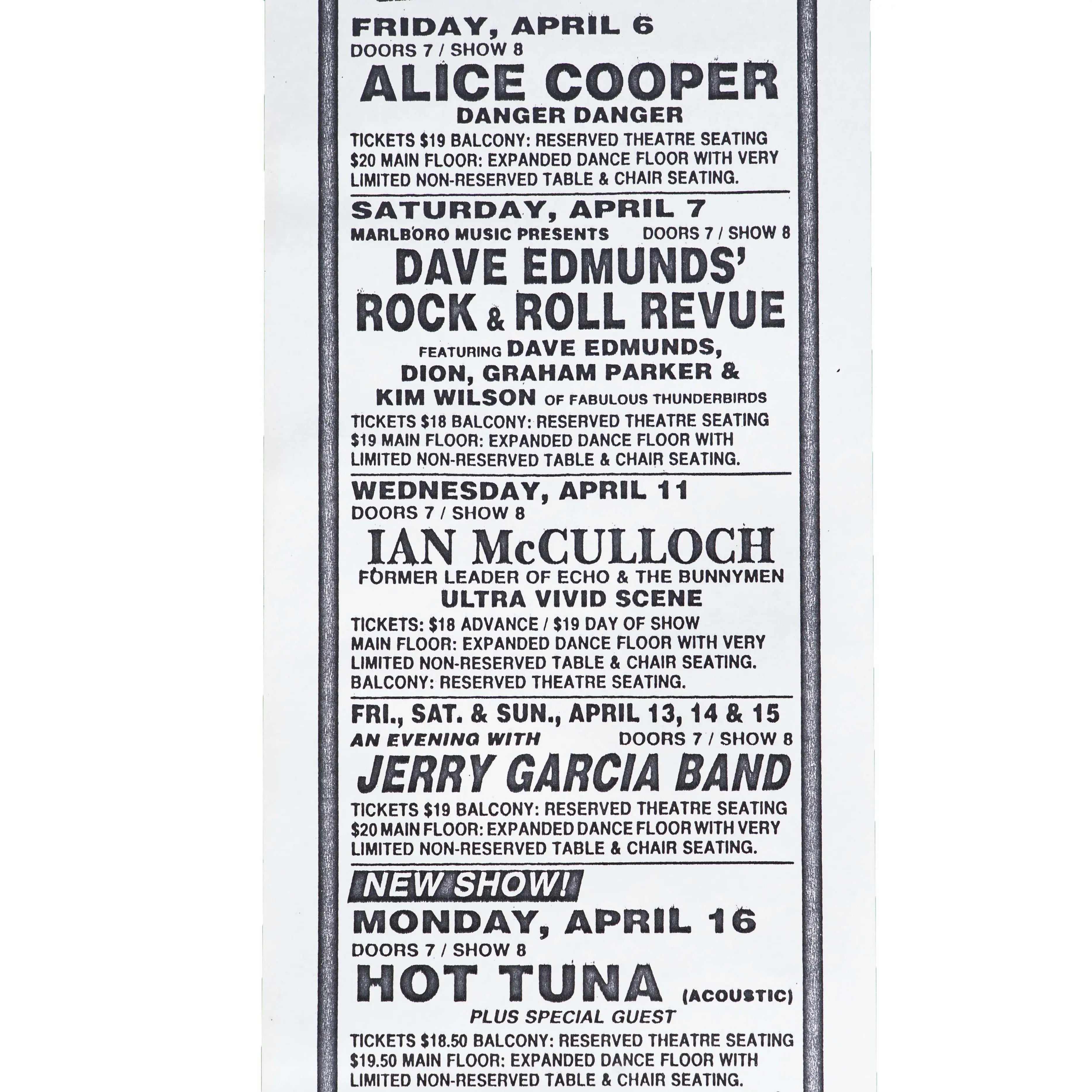 Warfield Theatre Marquee Concert Poster (1994) ft. Jerry Garcia