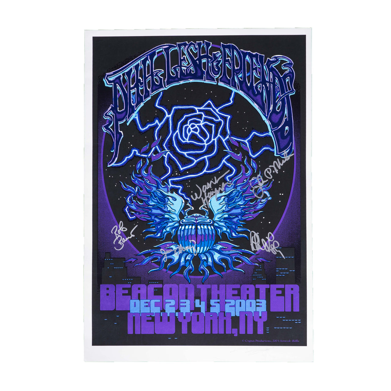 Phil Lesh & The Q Beacon Theatre Concert Poster (2003) – Signed by Phil Lesh, Warren Haynes, Jimmy Herring, John Molo, Rob Barraco, Ron Holloway, and Richard Biffle