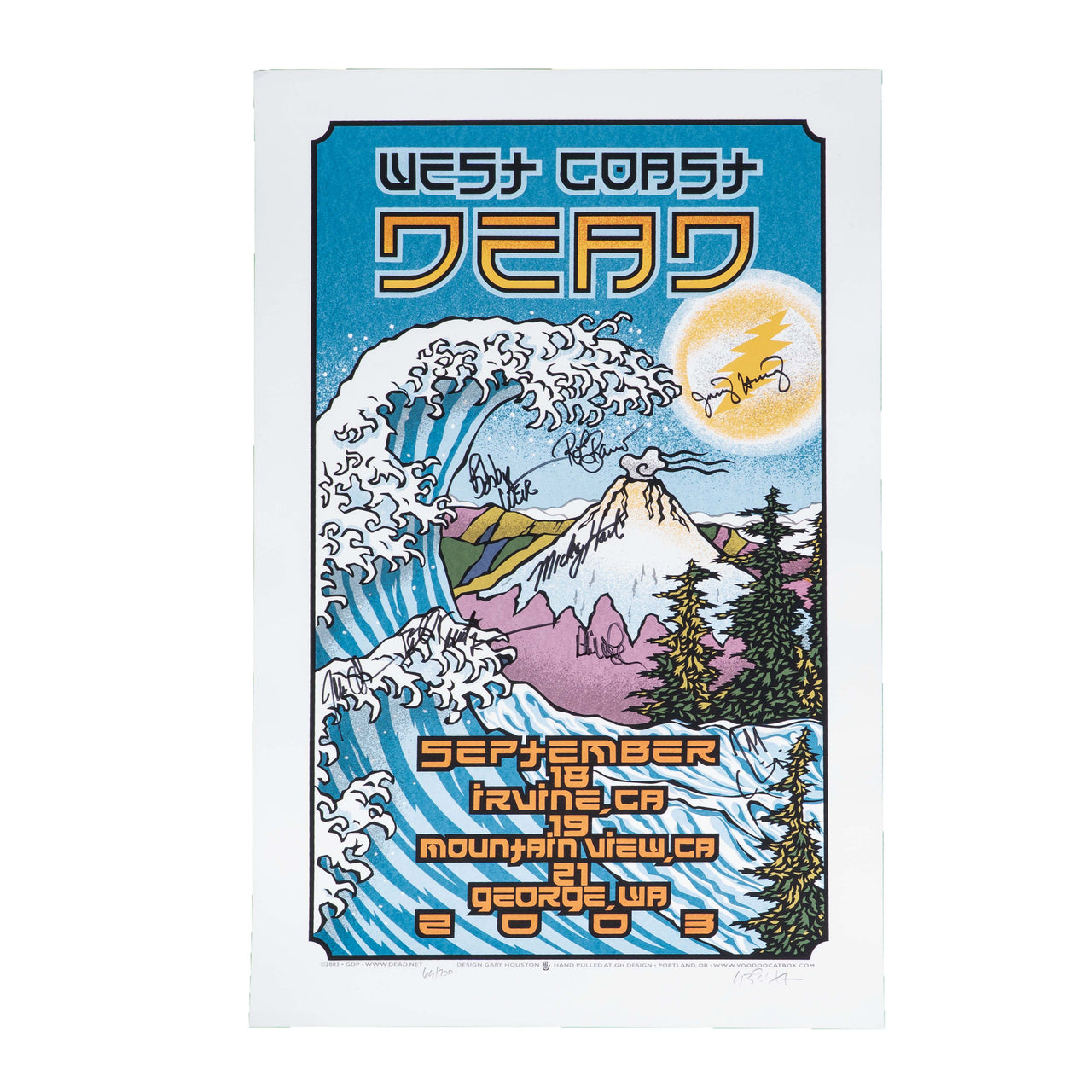 The Dead West Coast Tour Concert Poster (2003) – Signed by Bill Kreutzmann, Mickey Hart, Phil Lesh, Bob Weir, Rob Barraco, and Jimmy Herring