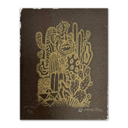 "Magical Thinking Beastie" Copper on Black Lino Cut Print by Munk One