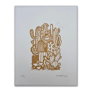 "Magical Thinking Beastie" Copper on White Lino Cut Print by Munk One
