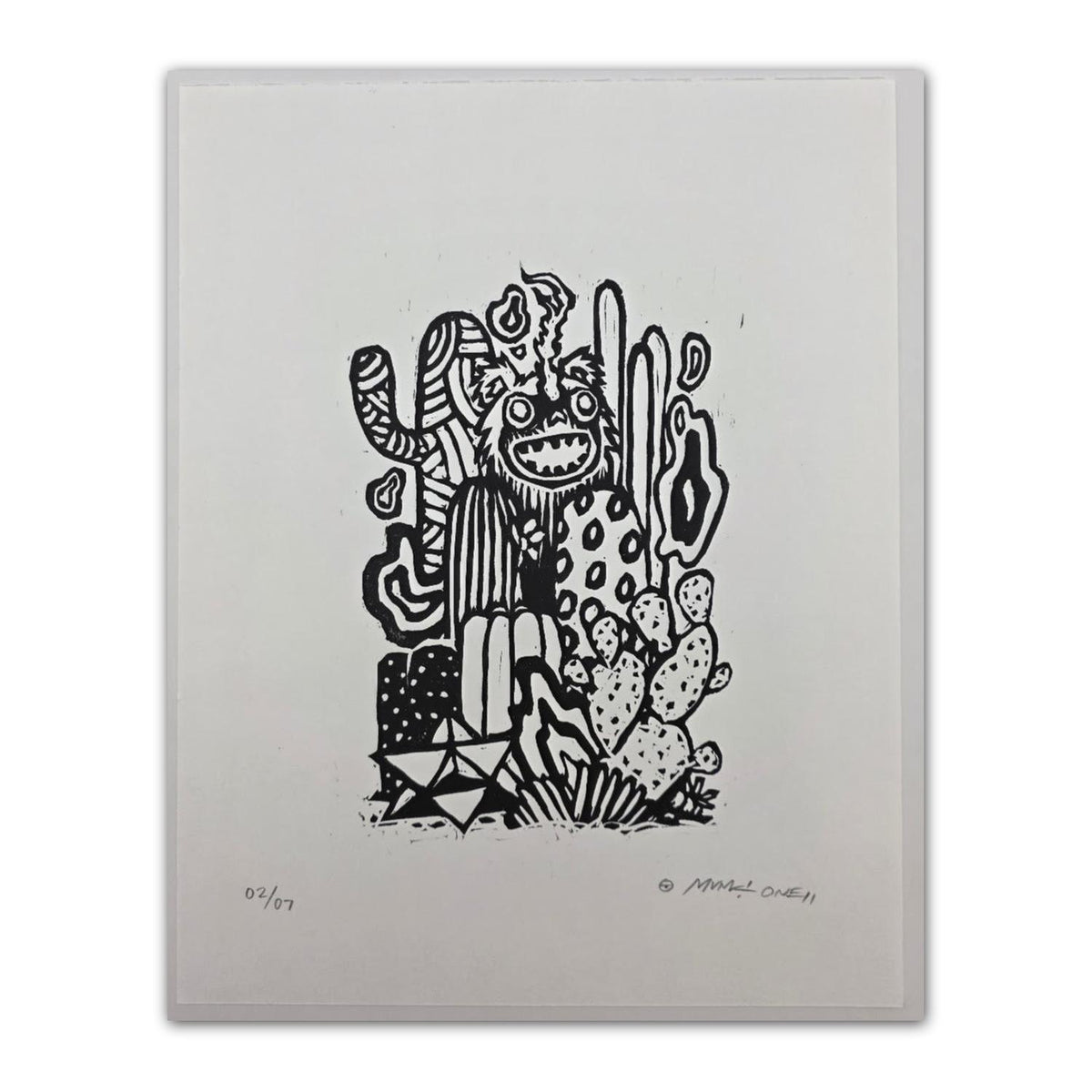 "Magical Thinking Beastie" Lino Cut Print by Munk One