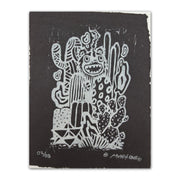 "Magical Thinking Beastie" White on Black Lino Cut Print by Munk One