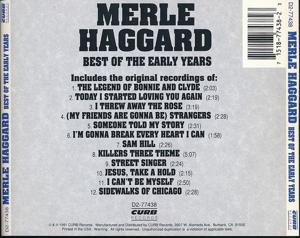 Merle Haggard – Best of the Early Years (CD) - Detail