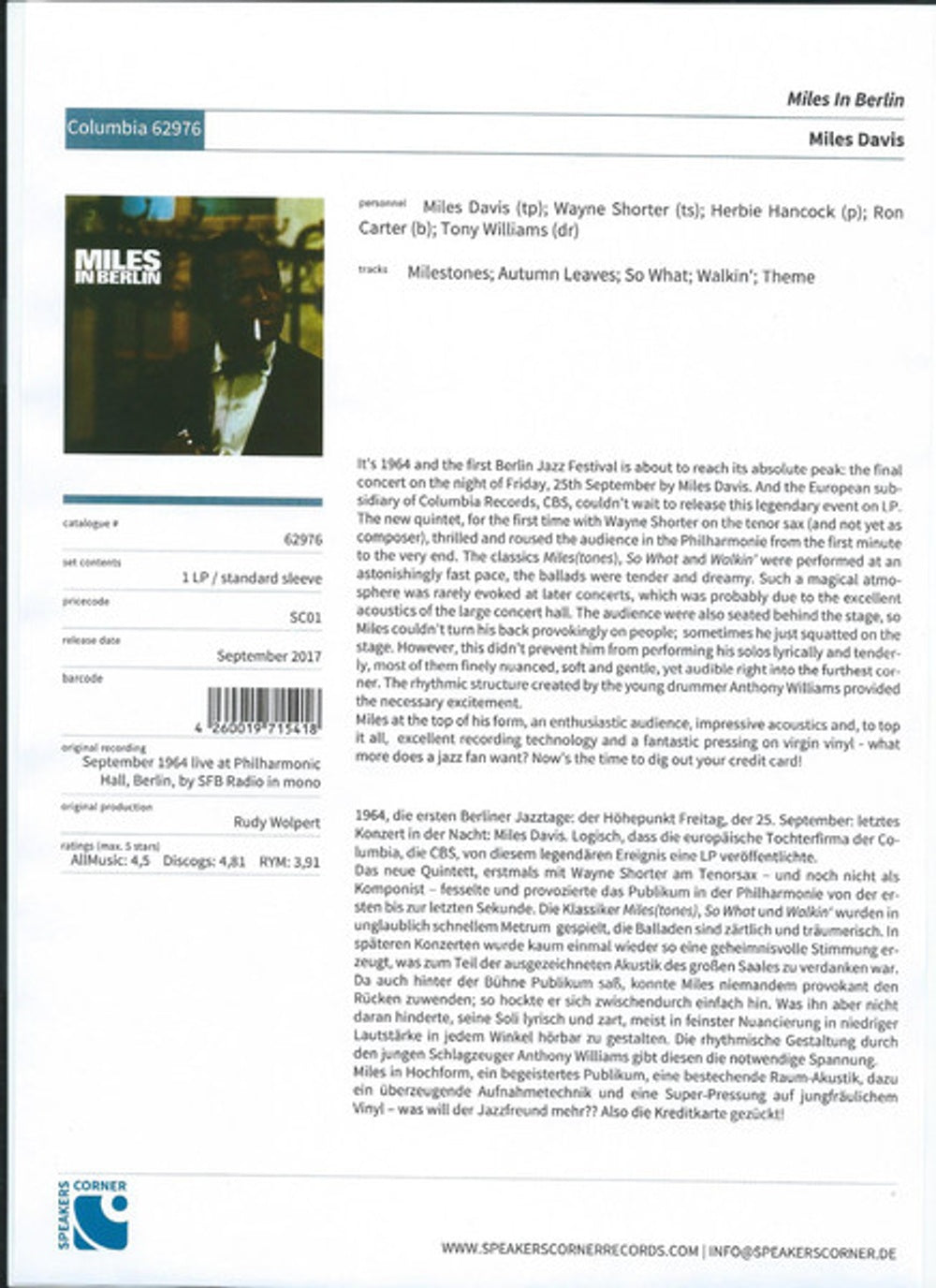 Miles Davis – Miles In Berlin (LP Vinyl)