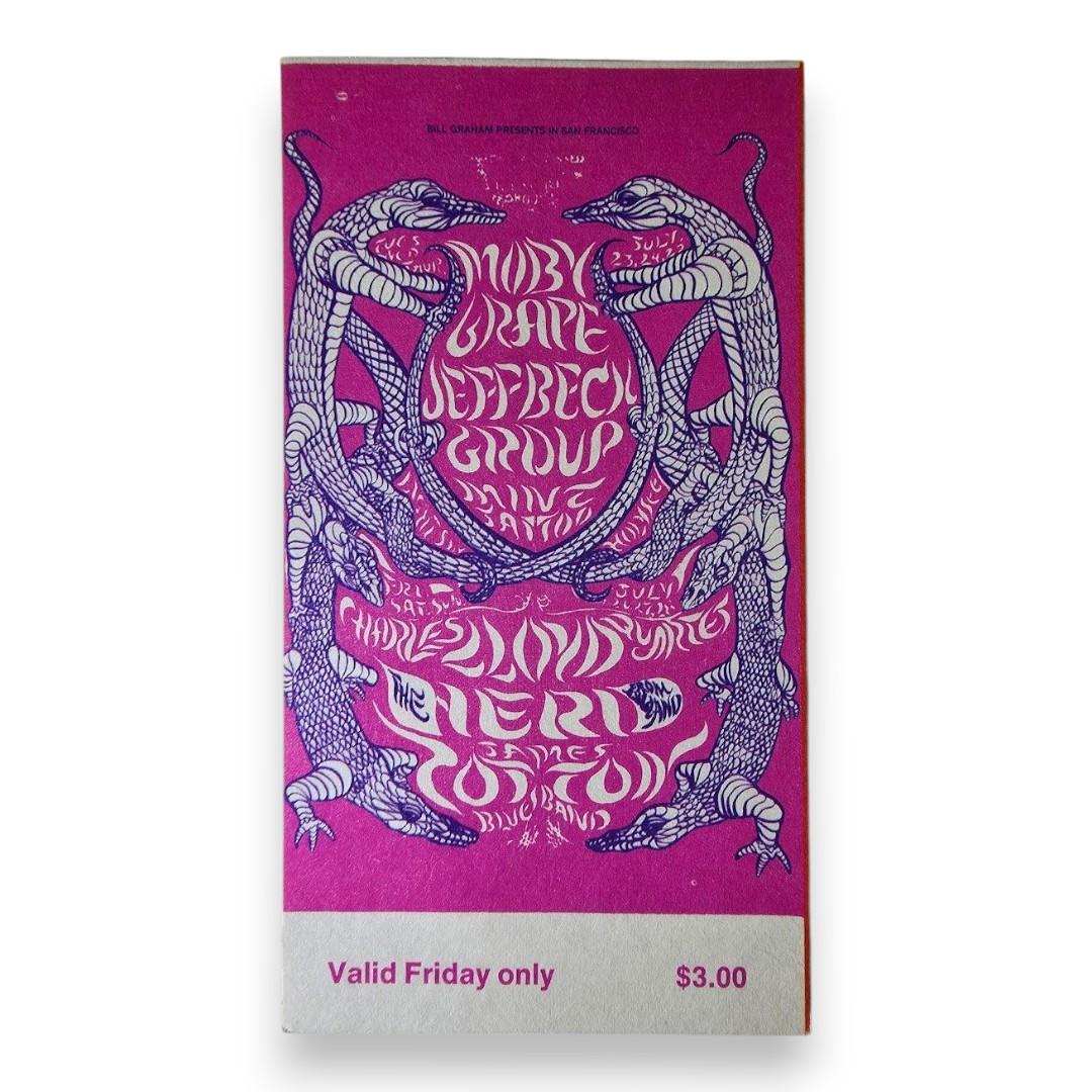 Moby Grape, Jeff Beck Group, Charles Lloyd Quartet, James Cotton Blues Band - July 26, 1968 - The Fillmore | Vintage Concert Ticket