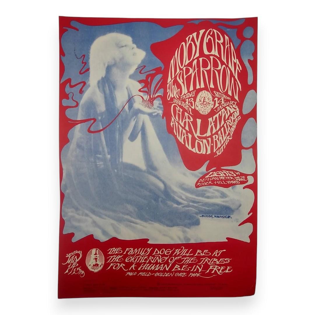Moby Grape, The Sparrow, The Charlatans – The Avalon Ballroom, San Francisco (Jan 13–14, 1967) by Stanley Mouse & Alton Kelley (Uncut Handbill Proof)