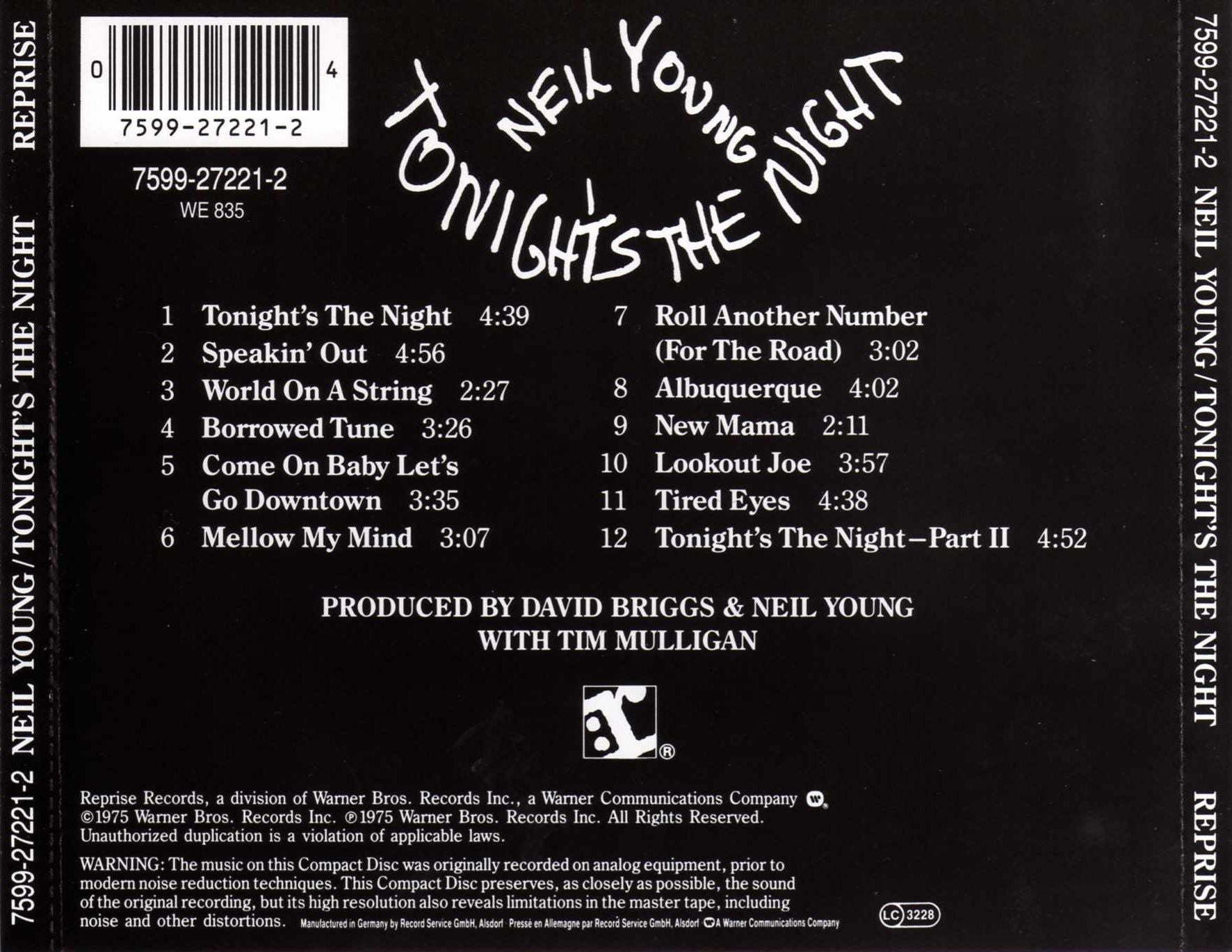 Neil Young – Tonight's the Night (CD) - Detail