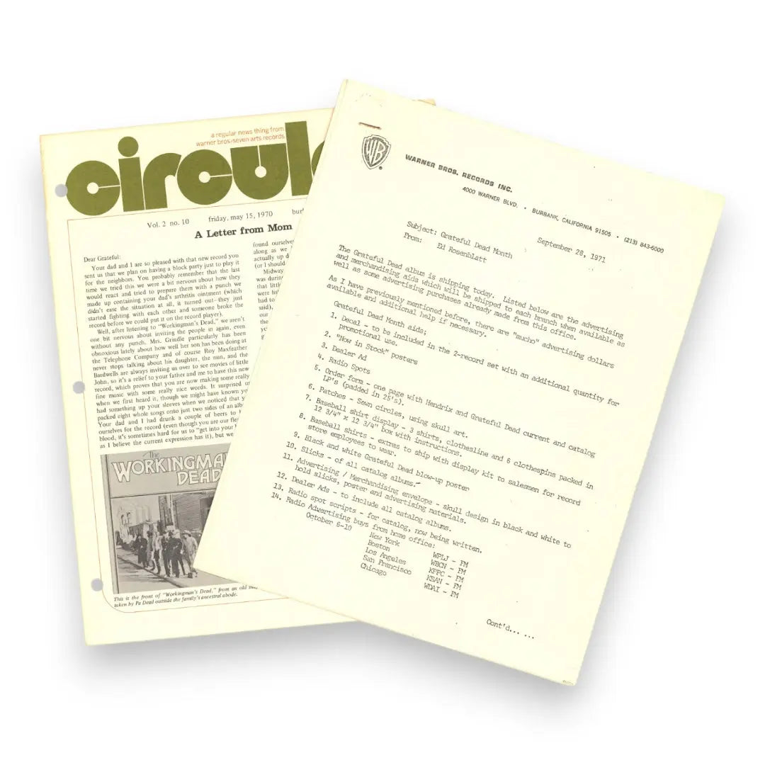 Original 1970-1971 Warner Bros. Promotional Materials for the Grateful Dead's Workingman's Dead and Skull and Roses Releases