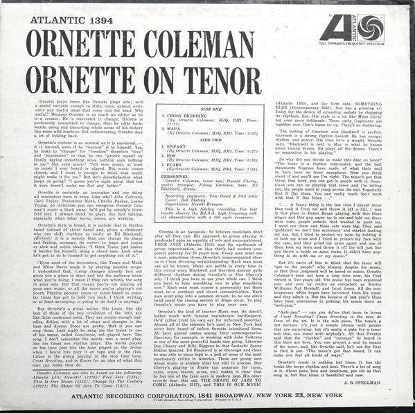 Ornette Coleman – Ornette on Tenor (LP Vinyl)