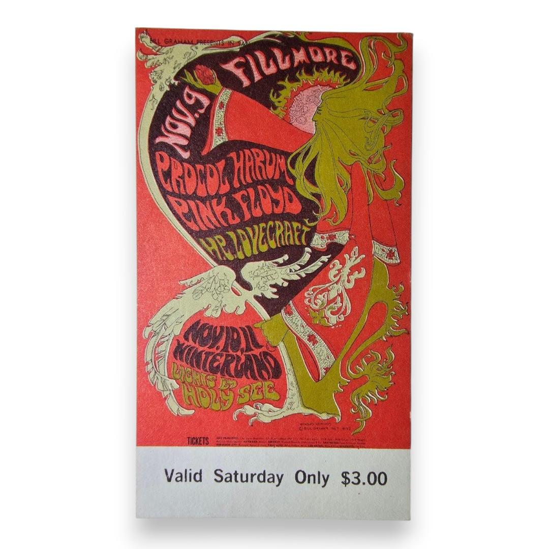 Pink Floyd, Procol Harum, H.P. Lovecraft - November 11, 1967 - The Fillmore | Vintage Concert Ticket (Very Good)