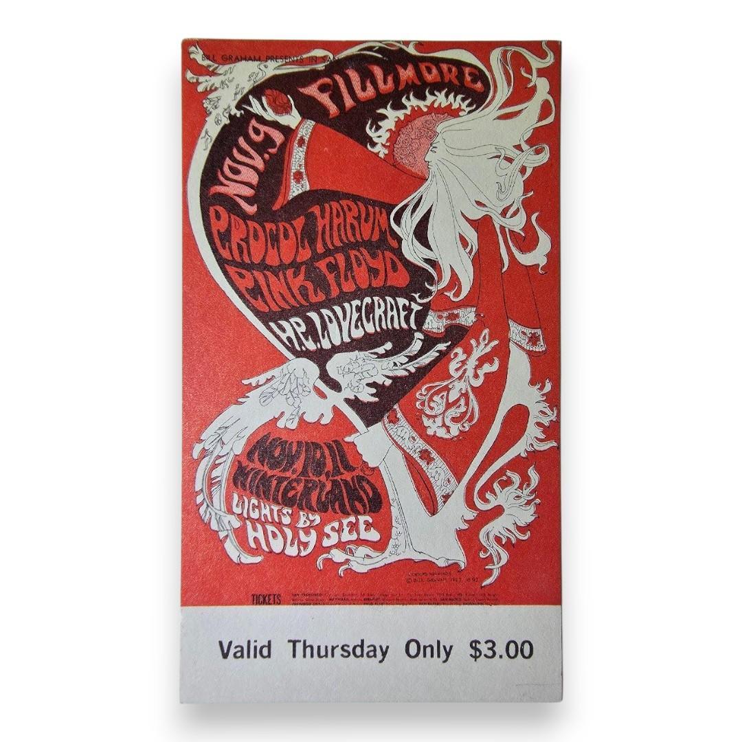Pink Floyd, Procol Harum, H.P. Lovecraft - November 9, 1967 - The Fillmore | Vintage Concert Ticket (Good)