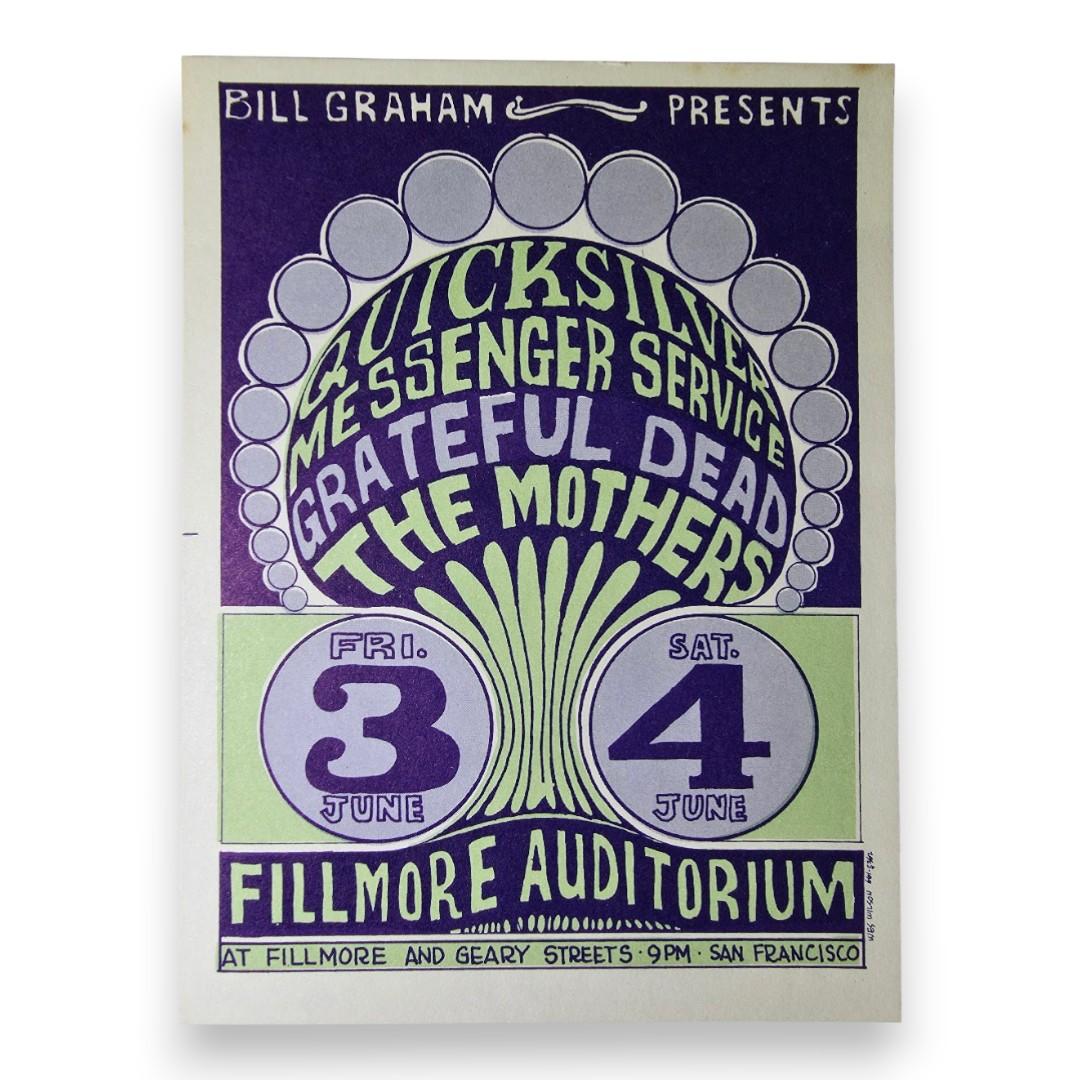Quicksilver Messenger Service, Grateful Dead, The Mothers – The Fillmore, San Francisco (Jun 3–4, 1966) by Wes Wilson (Postcard)