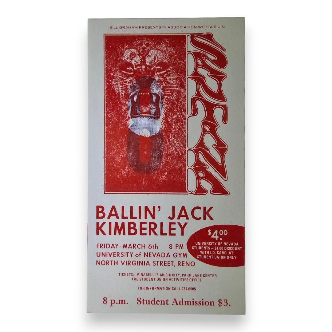 Santana, Ballin' Jack, Kimberley - March 6, 1970 - University Of Nevada | Vintage Concert Ticket
