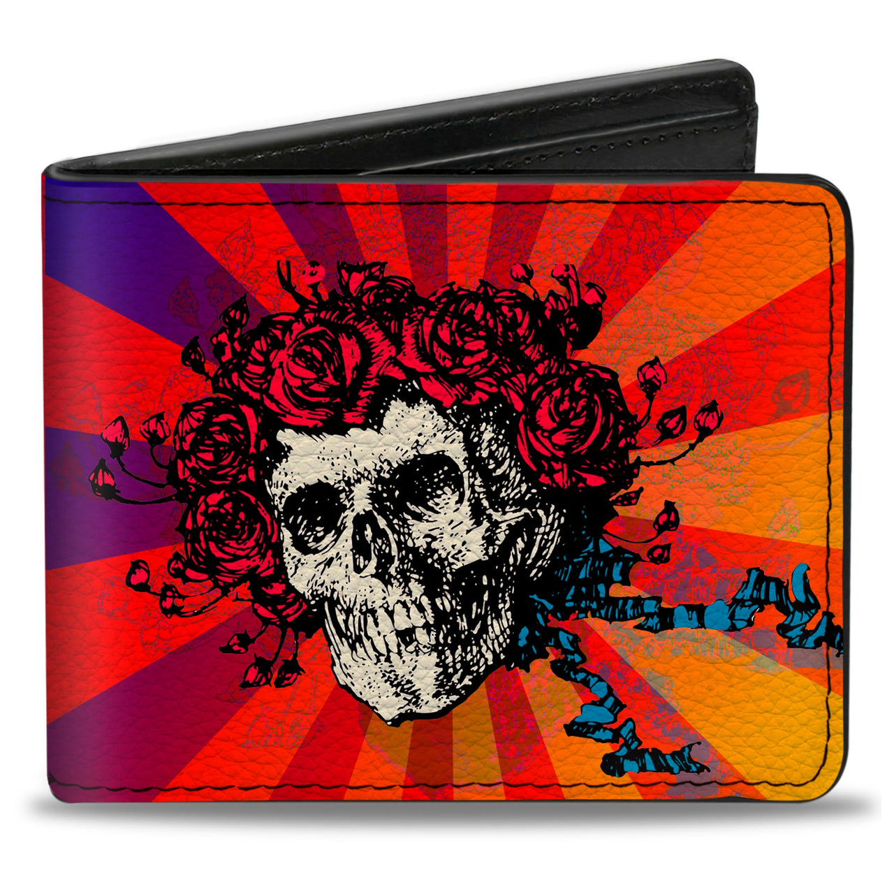 Skull & Roses Bi-Fold Wallet | Orange & Red