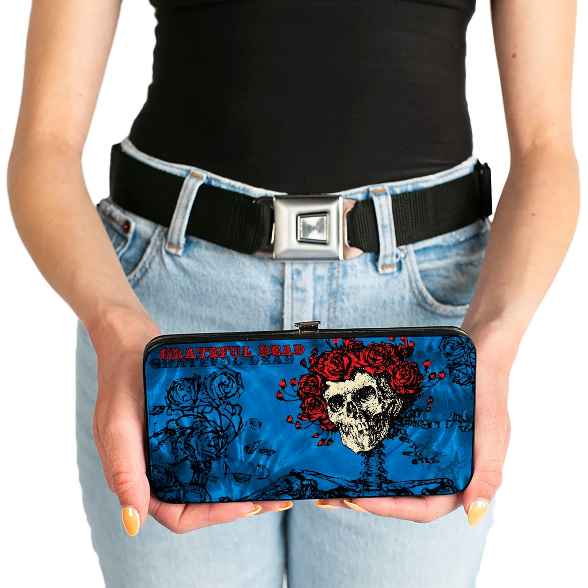 Skull & Roses Hinged Wallet | Blue