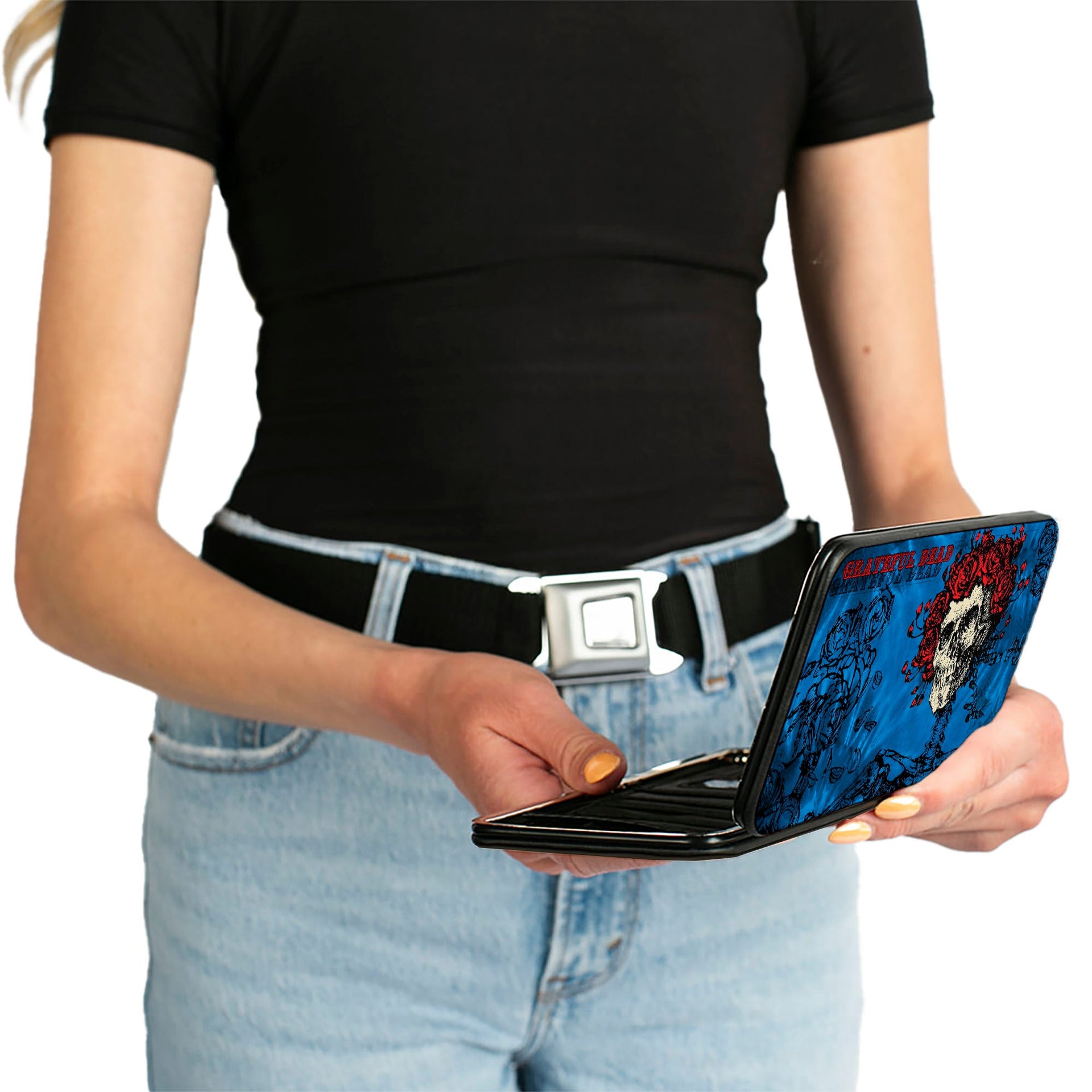 Skull & Roses Hinged Wallet | Blue