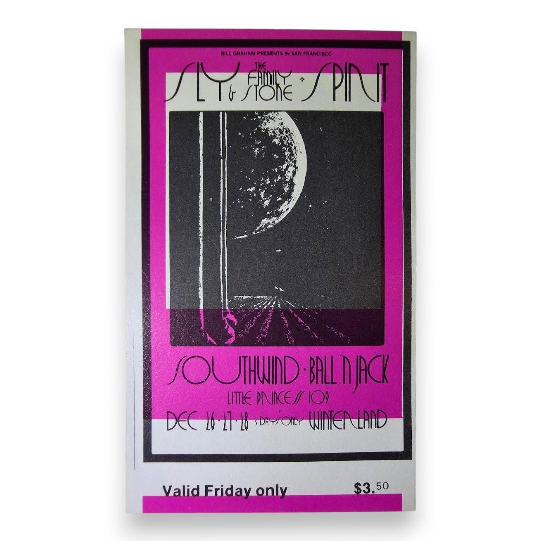 Sly & The Family Stone, Spirit, Southwind, Ballin' Jack - December 26, 1969 - Winterland | Vintage Concert Ticket