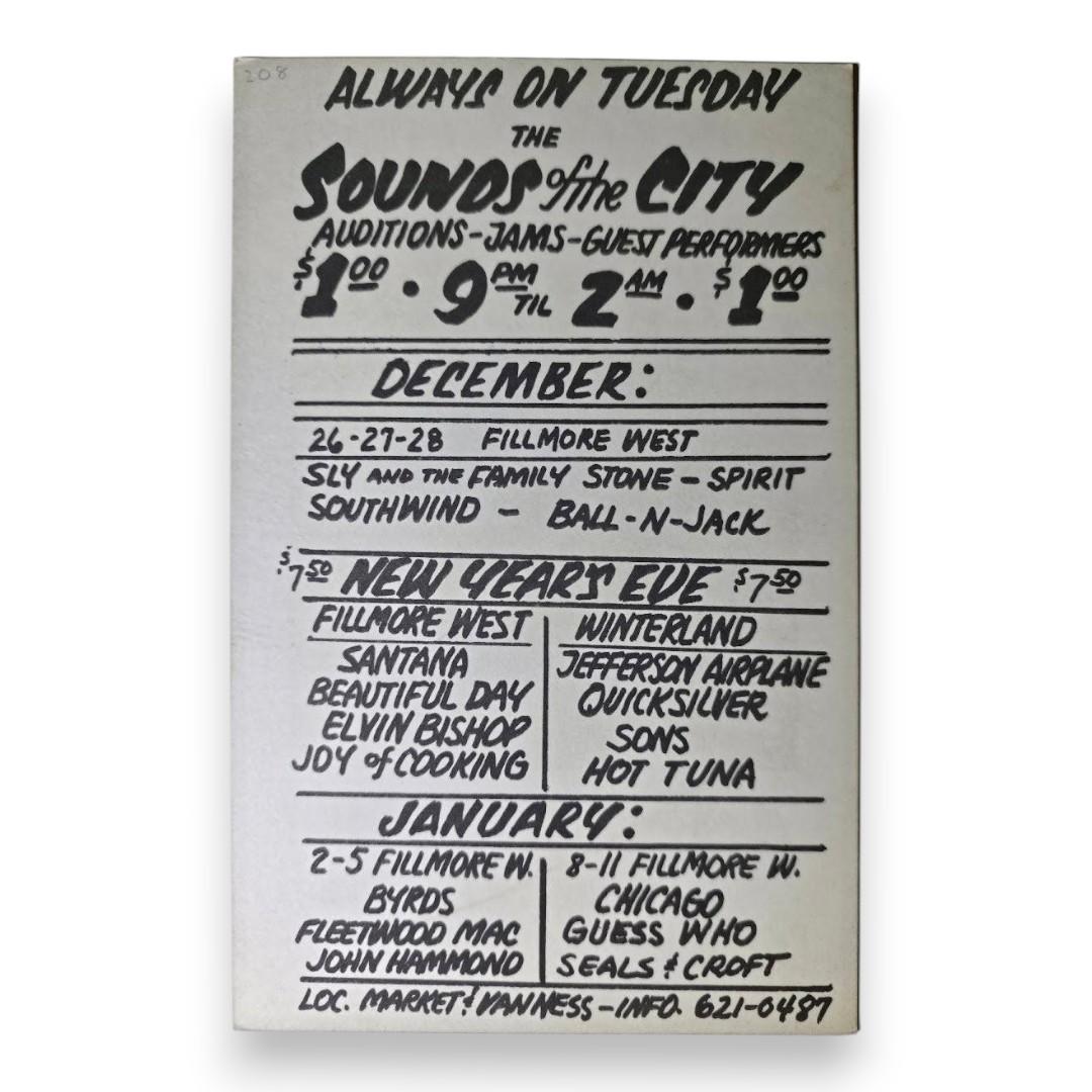 Sly & The Family Stone, Spirit, Southwind, Ballin’ Jack – Winterland, San Francisco (Dec 26–28, 1969) by David Singer (Handbill)